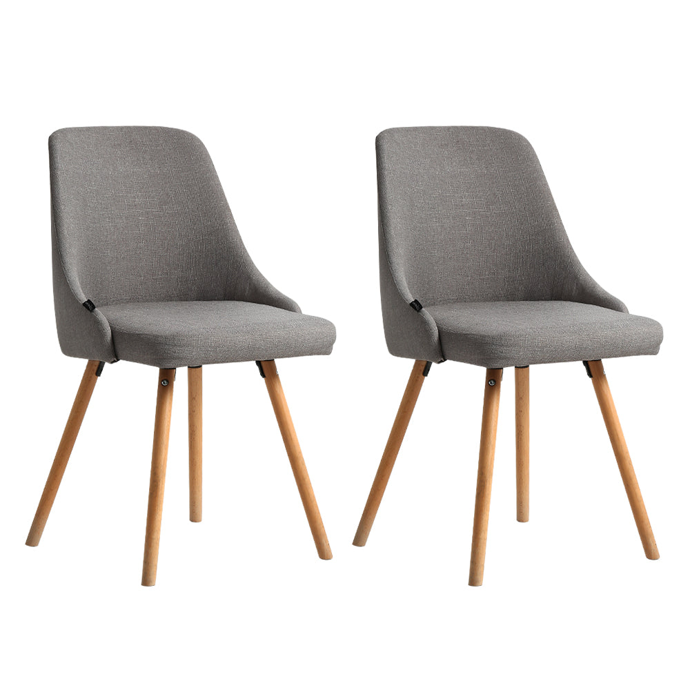 Kalmar Set of 2 Dining Chairs Fabric Wooden Grey