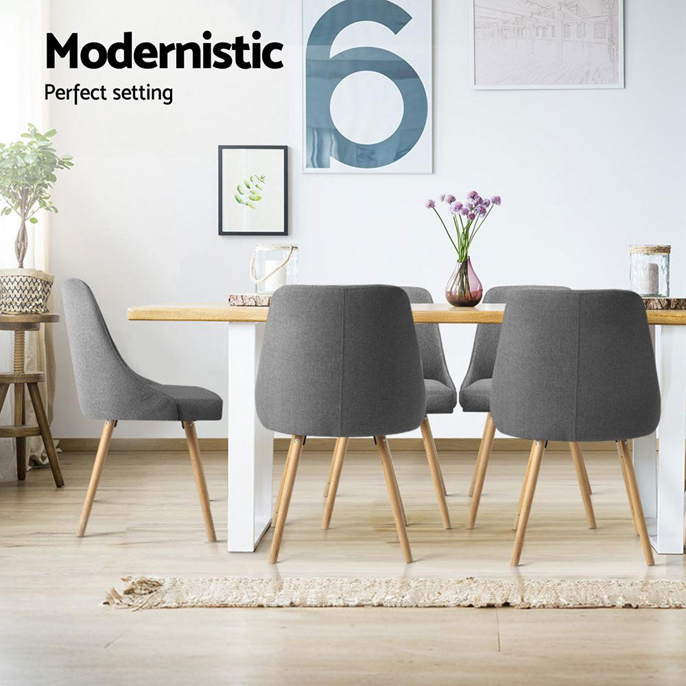 Kalmar Dining Chairs Set of 4 Fabric Wooden Grey