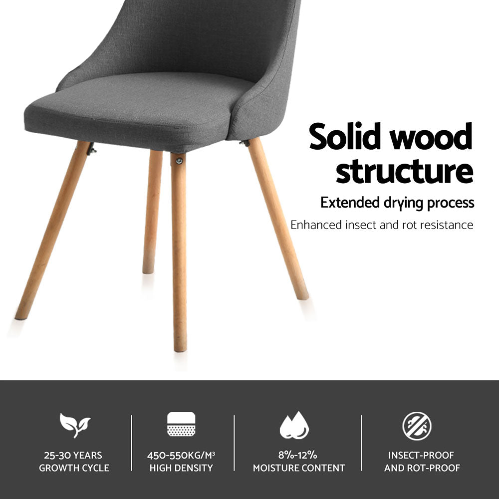 Kalmar Dining Chairs Set of 4 Fabric Wooden Grey