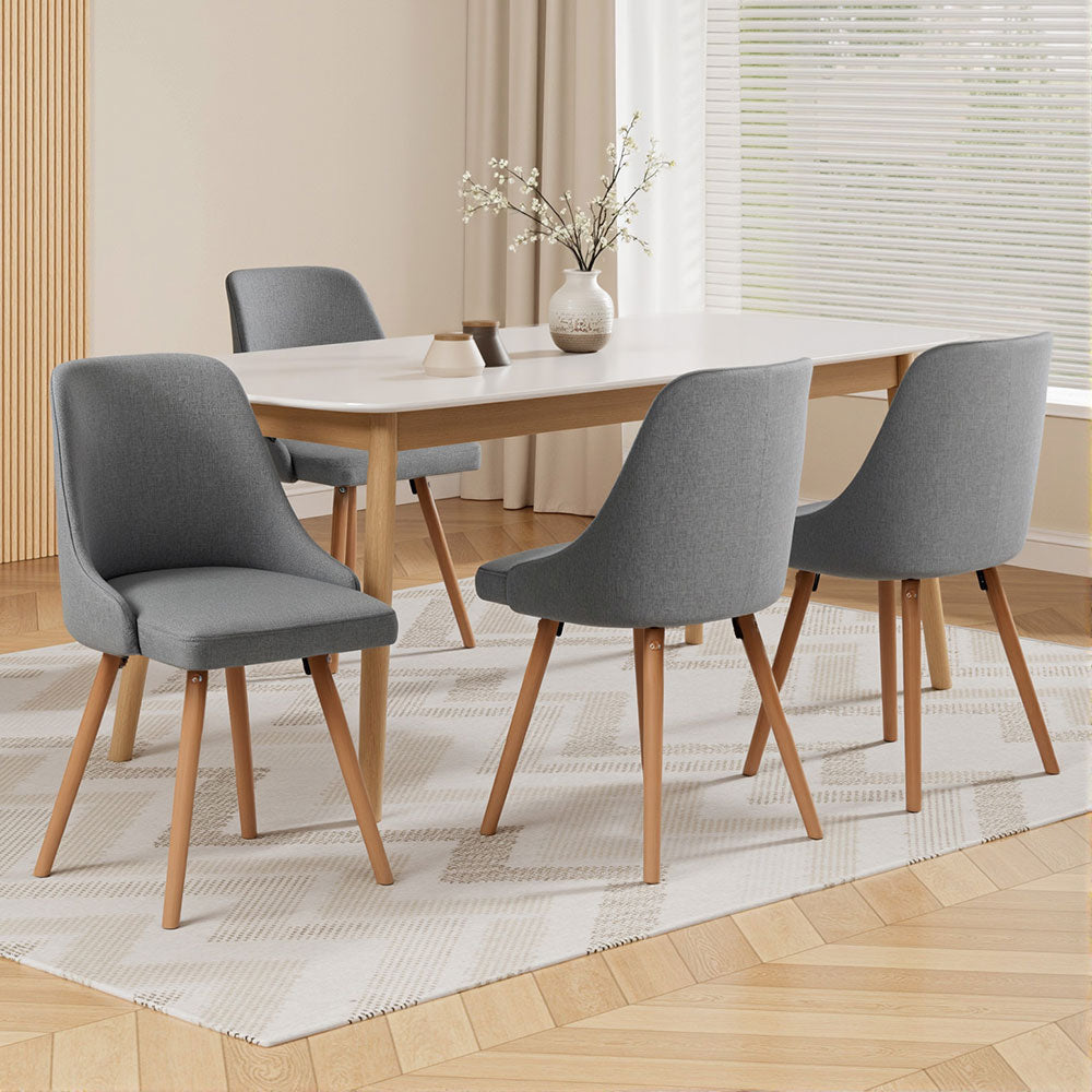 Kalmar Dining Chairs Set of 4 Fabric Wooden Grey