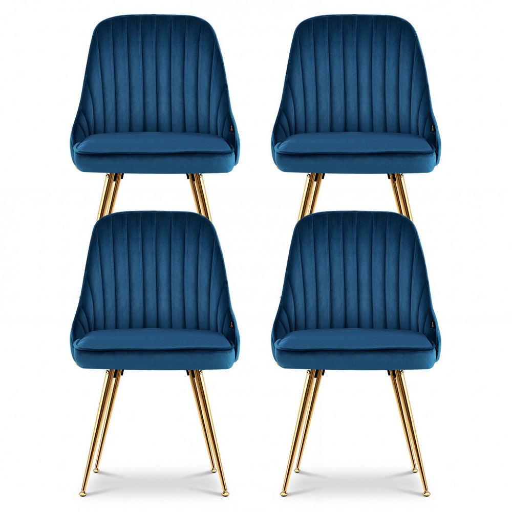 Artiss Dining Chairs Set of 4 Velvet Channel Tufted Blue