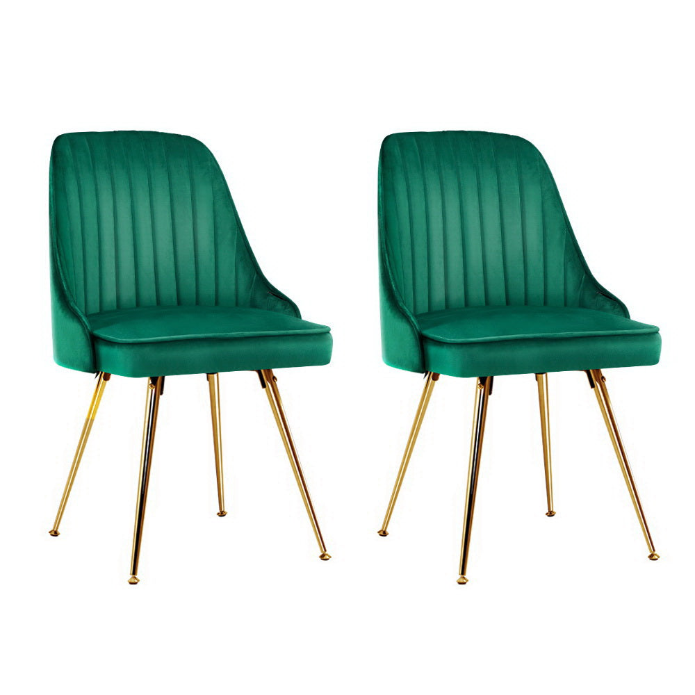 Artiss Velvet Dining Chairs Set of 2 Channel Tufted Green