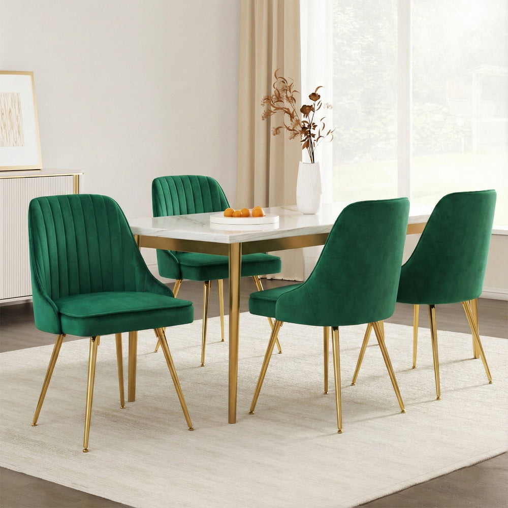 Artiss Dining Chairs Set of 4 Velvet Channel Tufted Green
