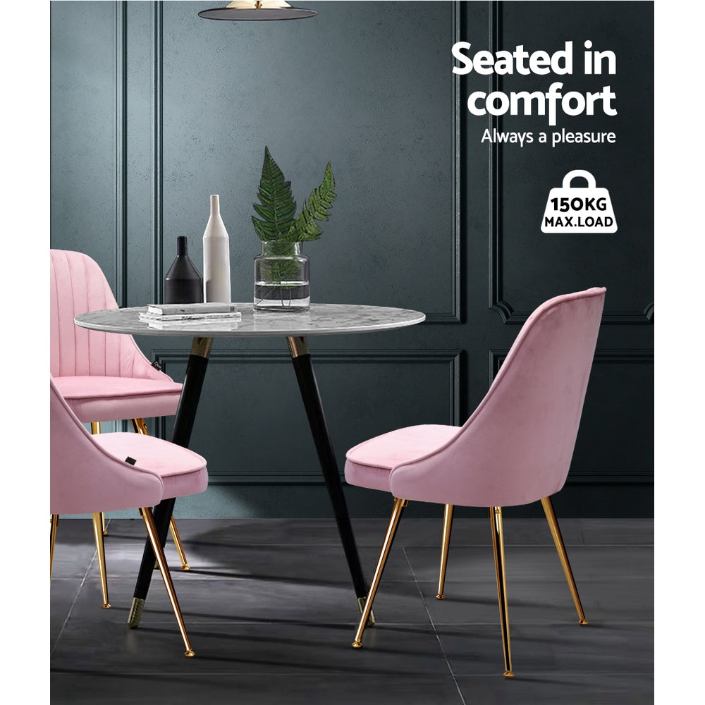 Artiss Set of 2 Velvet Dining Chairs Channel Tufted Pink