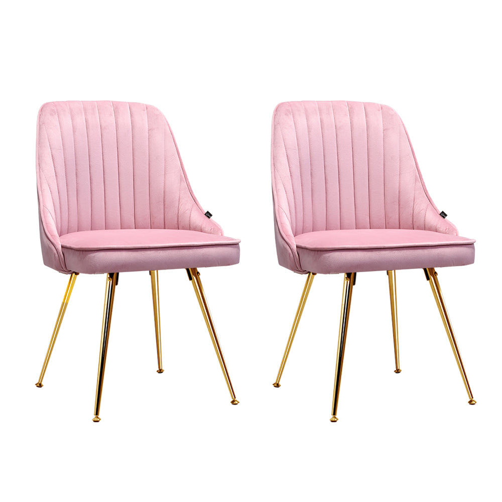Artiss Set of 2 Velvet Dining Chairs Channel Tufted Pink