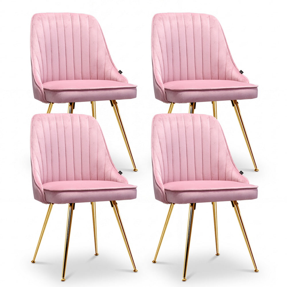 Artiss Dining Chairs Set of 4 Velvet Channel Tufted Pink
