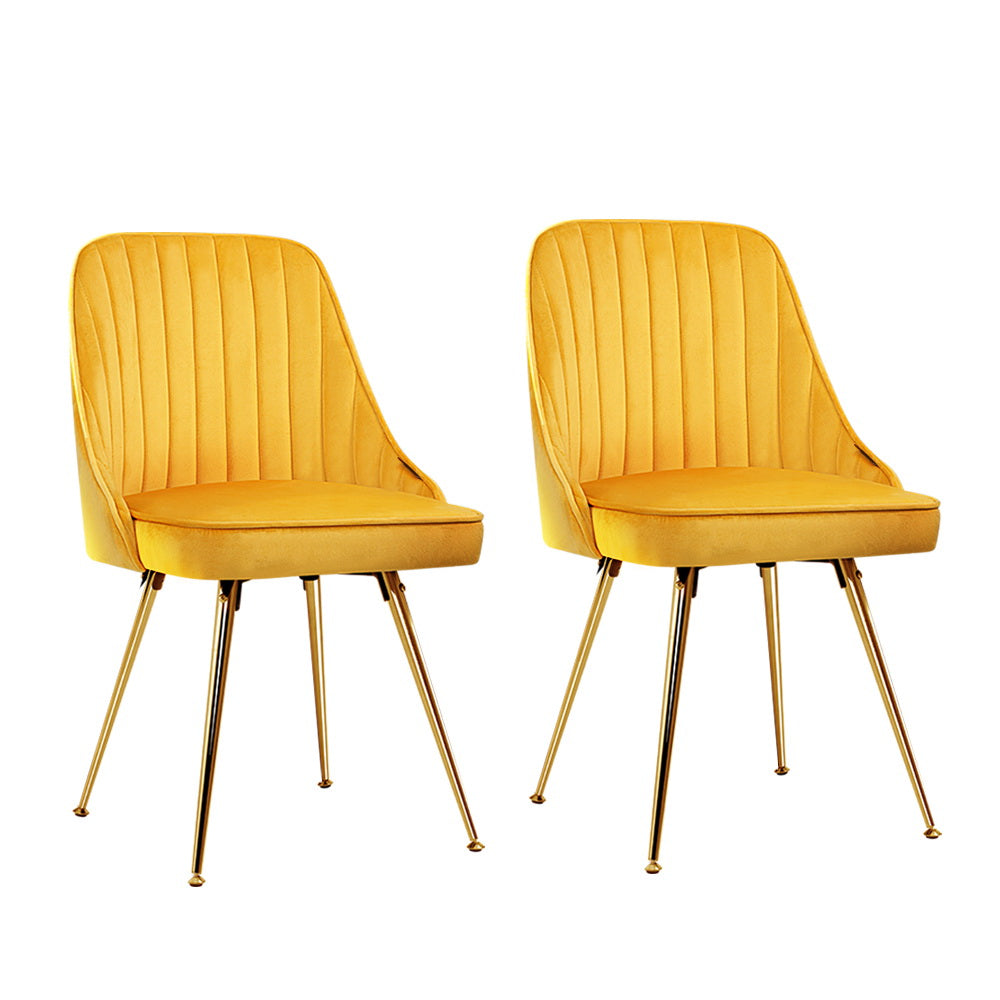 Velvet Channel Tufted Dining Chairs Set of 2 Yellow