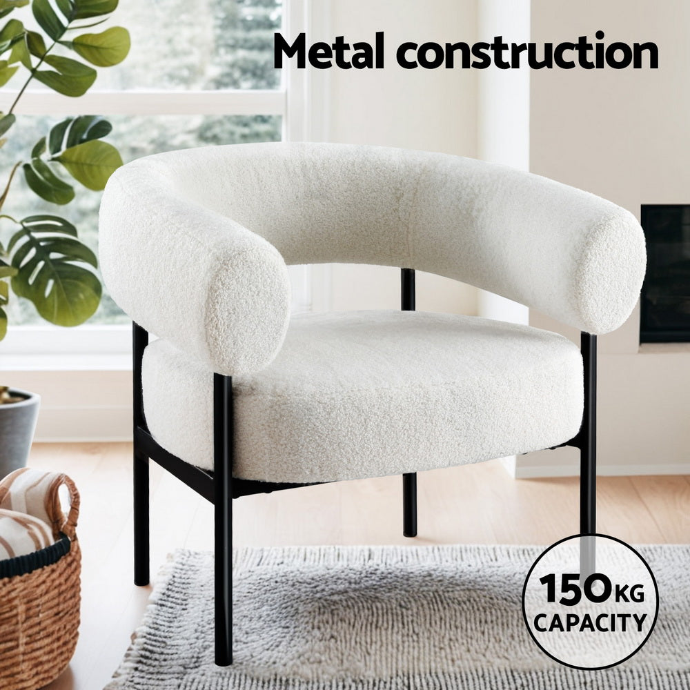 Curved Boucle Armchair White