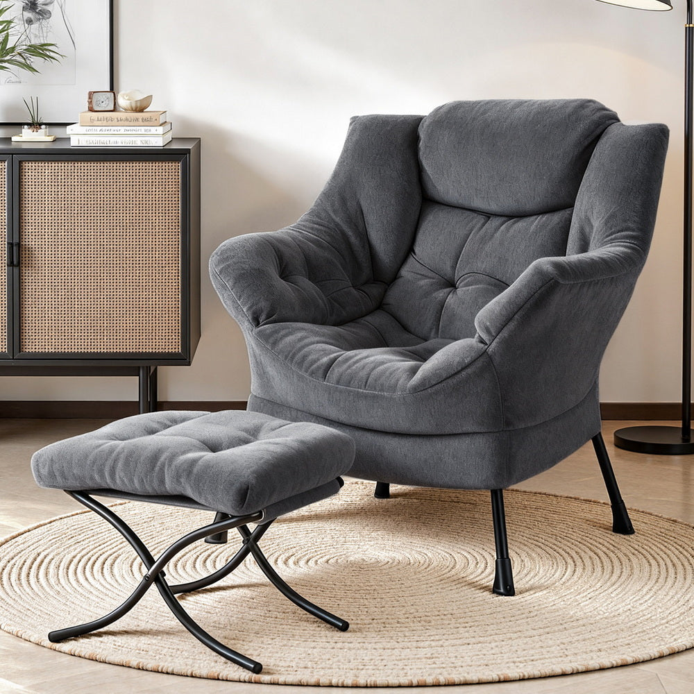 Artiss Accent Armchair with Ottoman Grey Velvet