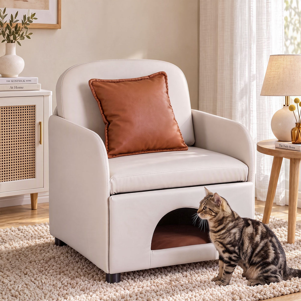 Artiss Pet Armchair PU Leather Accent Lounge Chair Beige