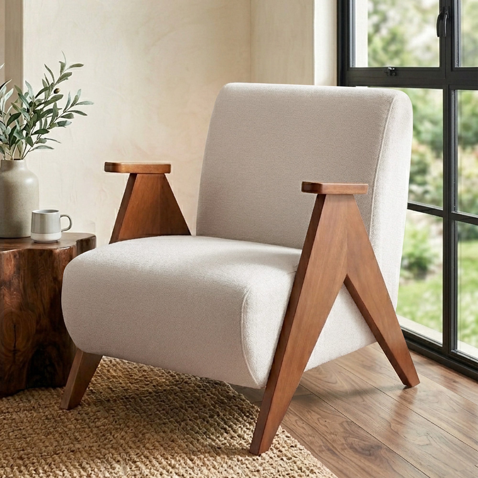 Artiss Armchair Accent Chair Sturdy Upholstered Solid Wood Chenille Fabric White