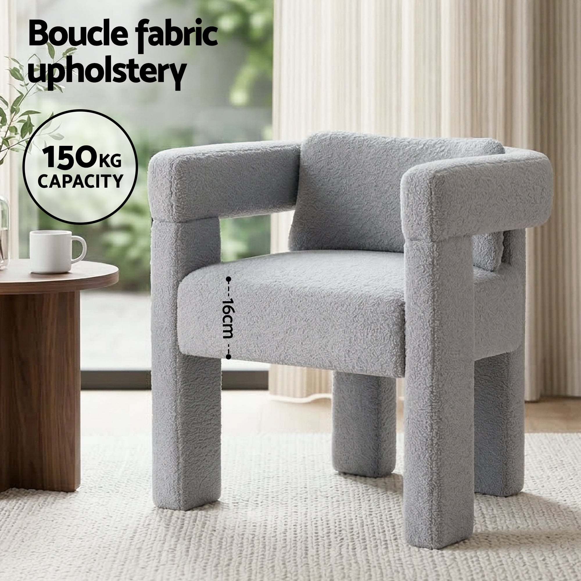 Artiss Armchair Accent Chair Lounge Sofa Couch Boucle Fabric Grey