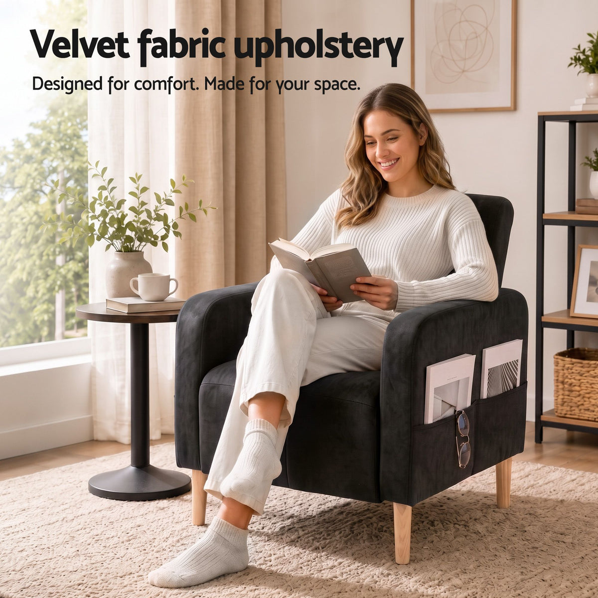 Artiss Reclining Armchair Velvet Sofa Bed Daybed Chair Single Chair Black