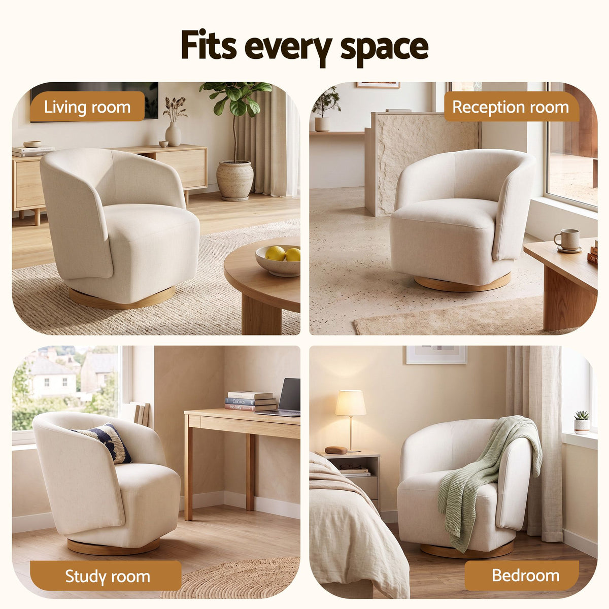 Artiss Swivel Armchair 360° Curved Accent Chair Linen Fabric Beige