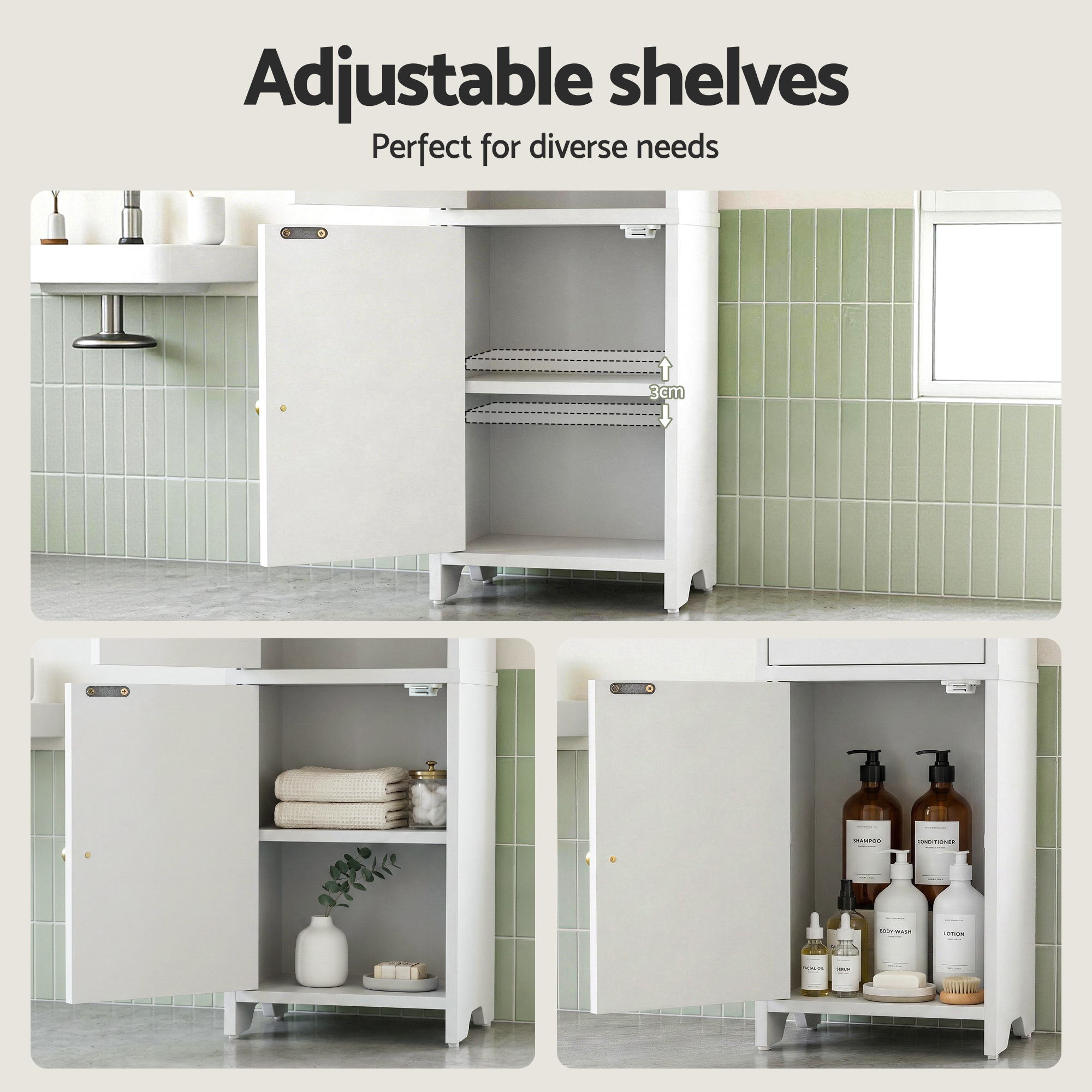 Artiss Bathroom Storage Cabinet 2-Tier Slim Toilet Organizer Adjustable White