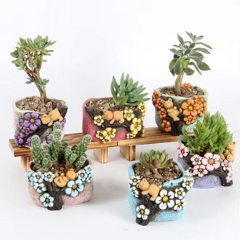 Cute, hand painted bear succulent pot. Random design