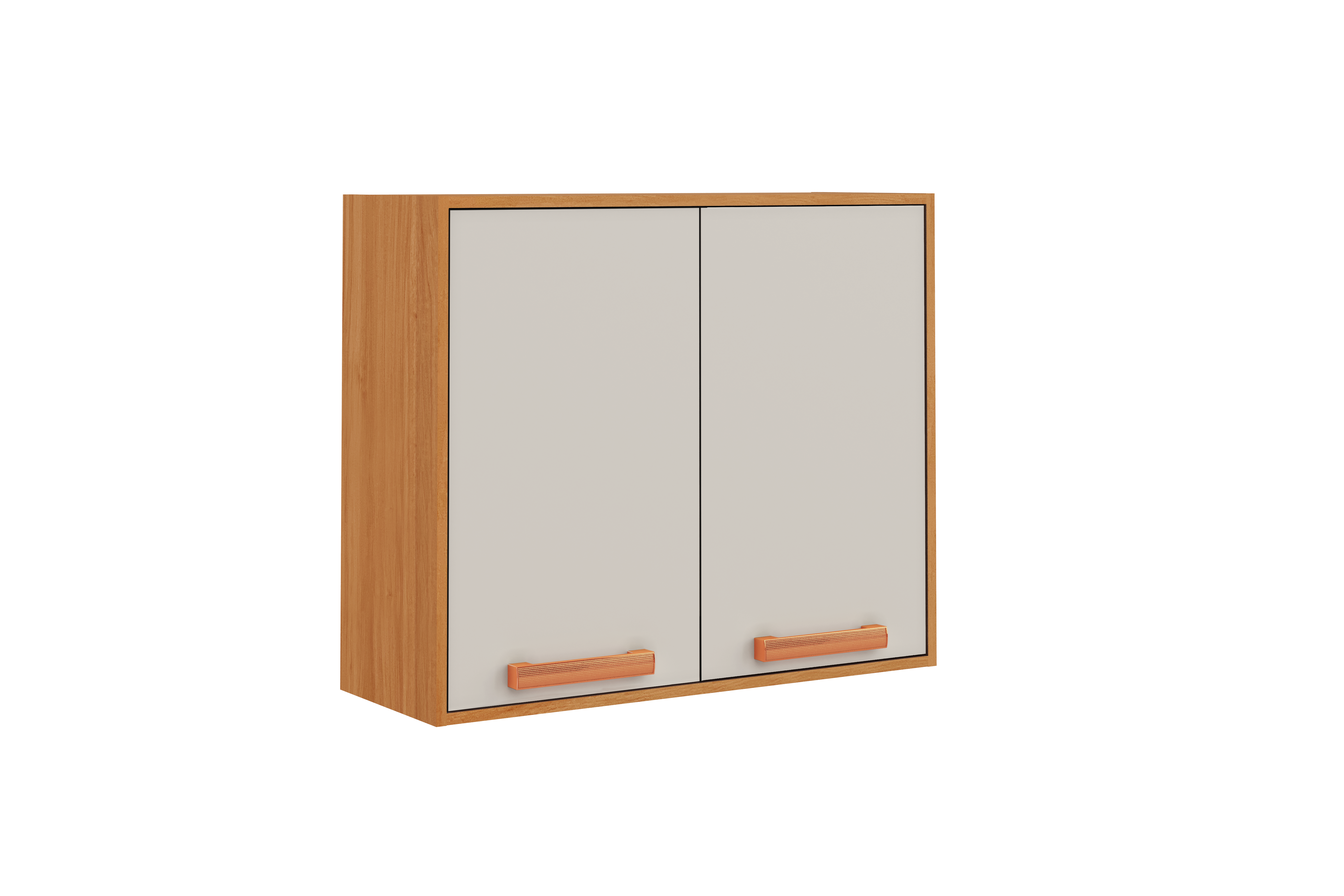Flat Pack DIY Wooden Kitchen Wall Cabinet with 2 Doors + 2 Shelves in White/ Graphite and Cinnamon Finish - Napoles