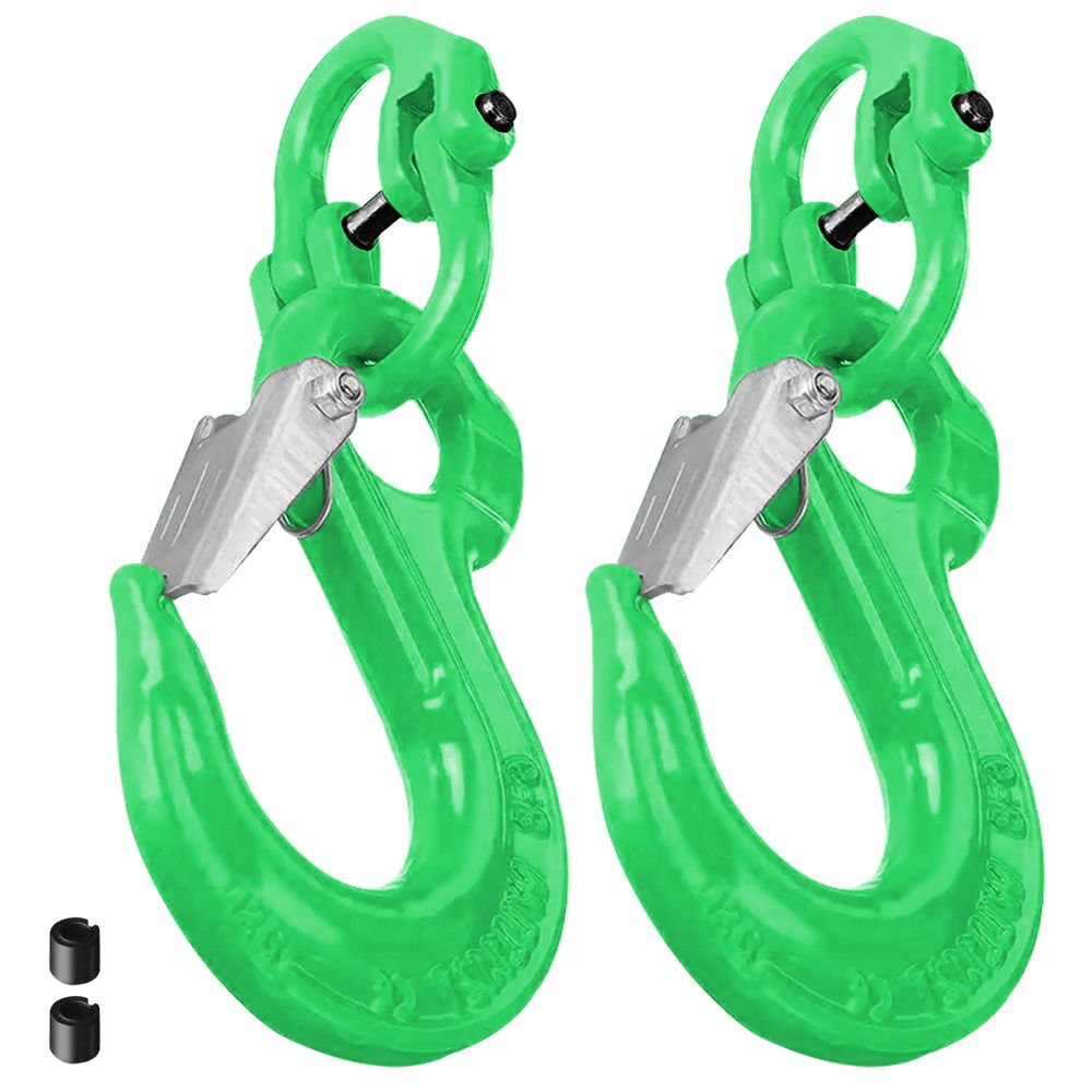 2SETS 2T Sling Hook With Hammerlock Heavy Duty Safety Latch Swivel Winch Hook For Trailer Safety Chain-Green