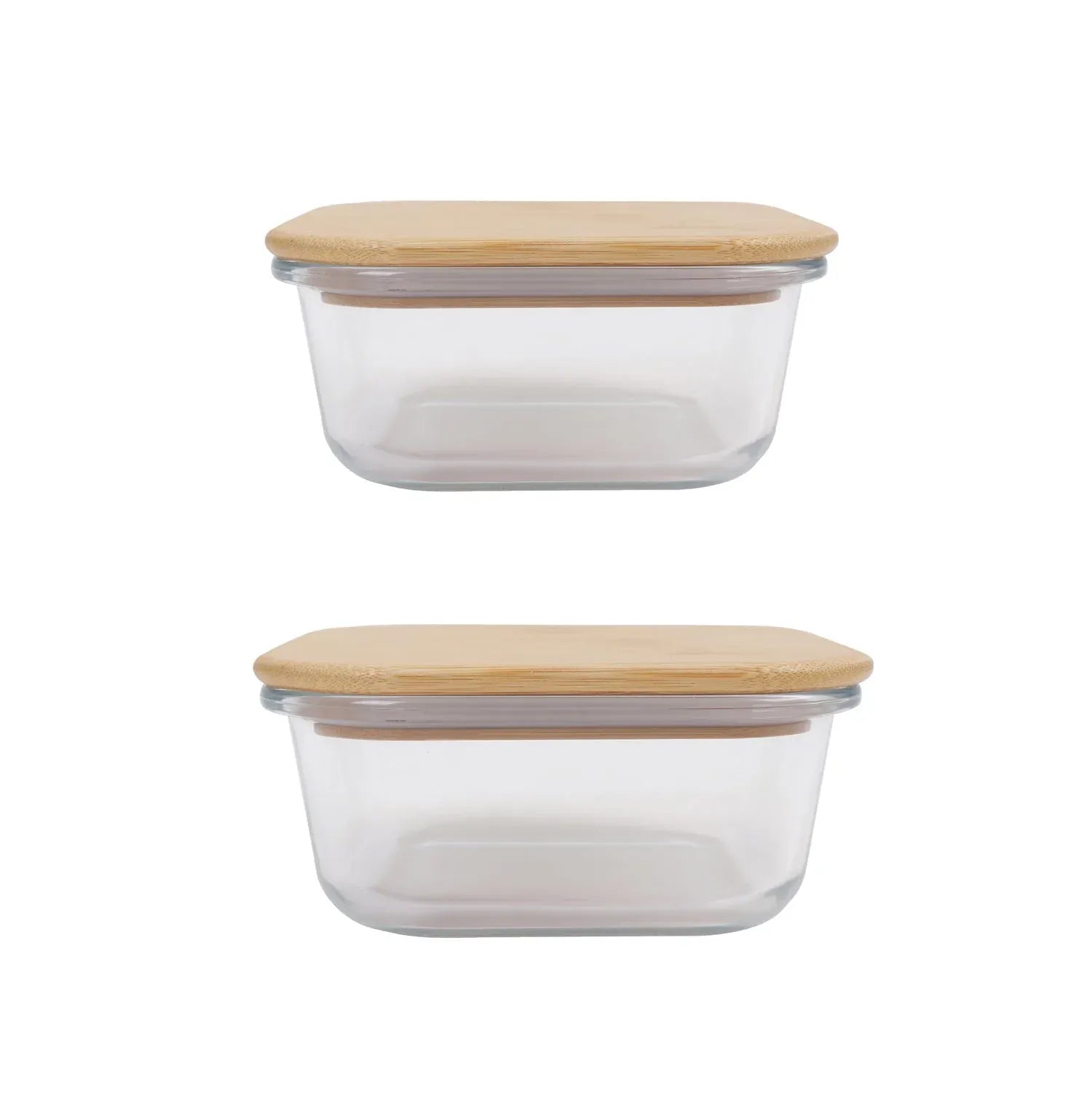 2 Pcs Bamboo?Cover Food Containers – Medium & Large, Clear Glass, Plastic?Free