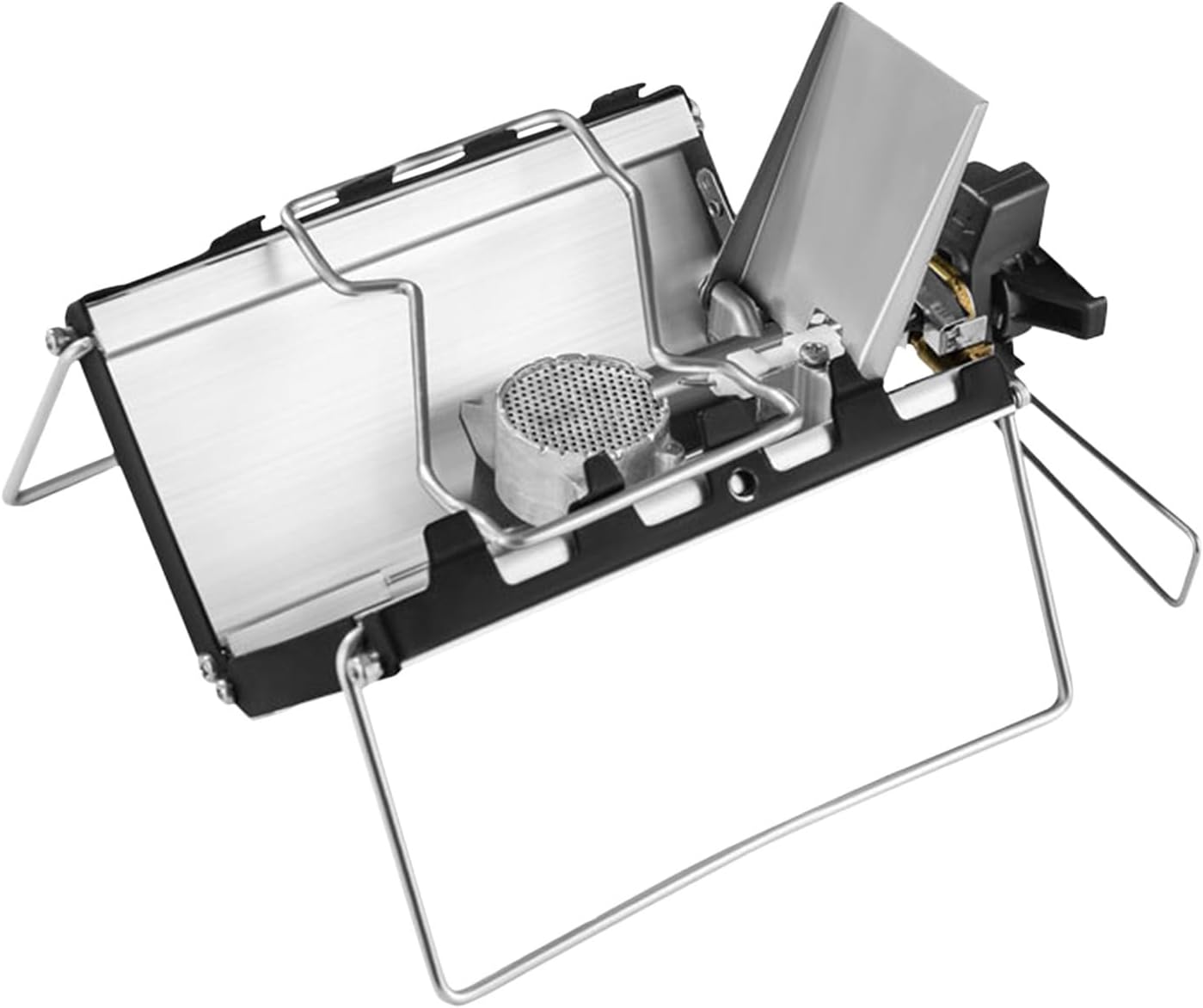 Camping stove - Portable and foldable - Camping cooking - 2600W - Three-sided windproof - Heat-resistant material - Silver