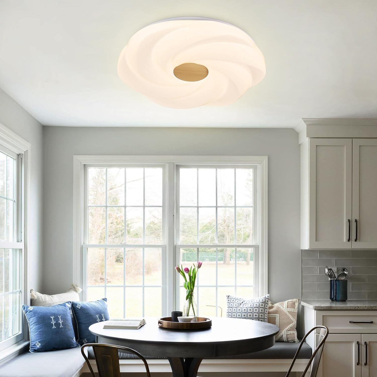 LED recessed ceiling light, 48W dimmable flower shape ceiling lamp, 14.8 inch 3 CCT, close to the ceiling, suitable for bedroom, hallway, living room,