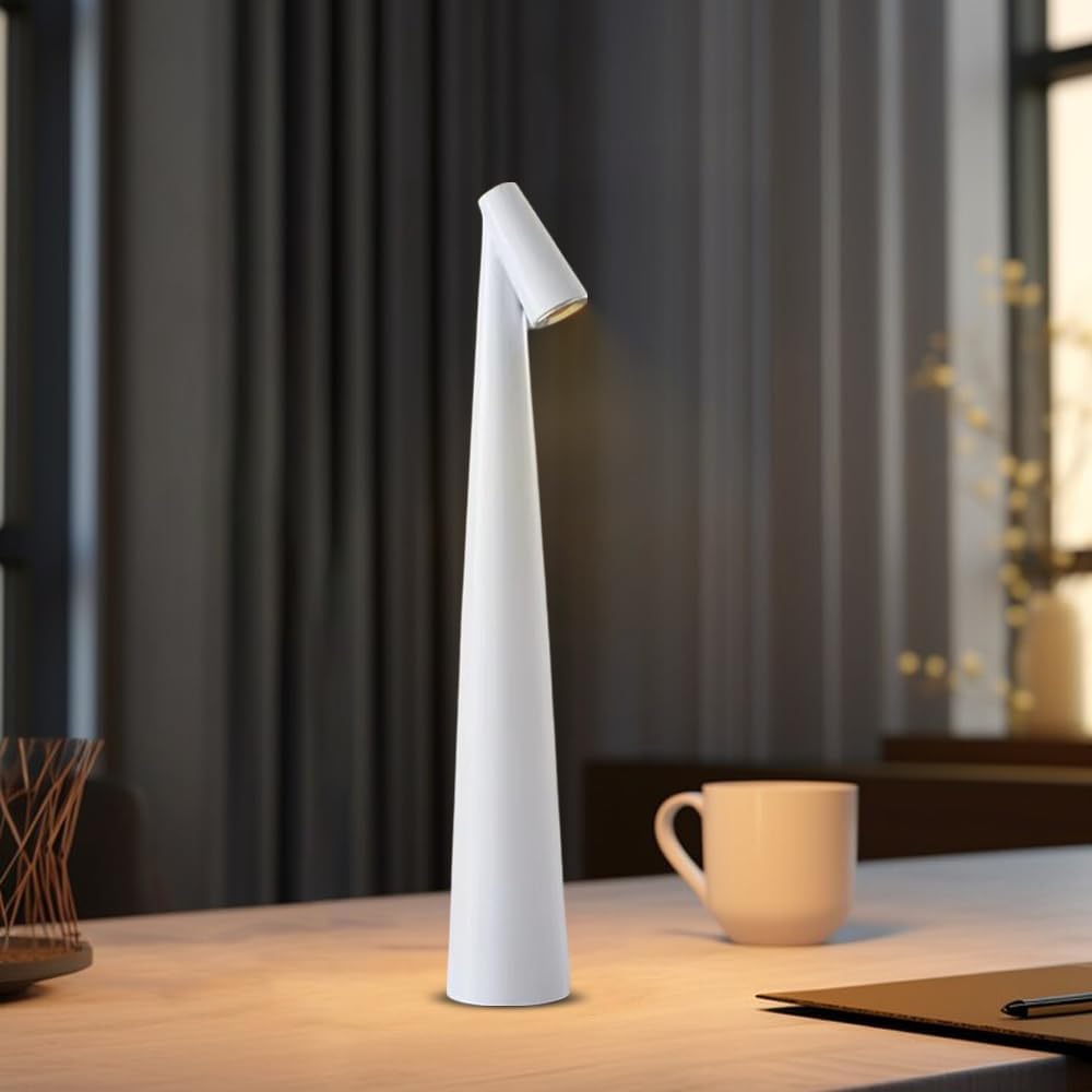 Portable LED Table Lamp with Touch Sensor, Metal Desk Lamp with 3 Brightness Levels, Rechargeable Night Light with 3 Colors Touch Control for Bedside and Dining Room White