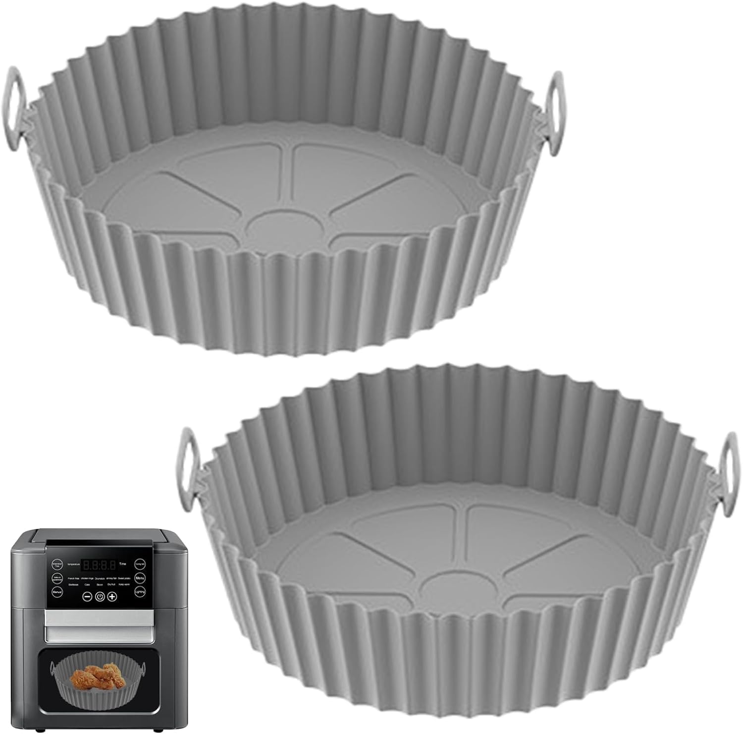 Silicone Air Fryer Liners - Non-Stick, Greaseproof, Waterproof - Food Grade Silicone Baking Pans - Microwave Safe - 7.8 Inch - Pack of 2