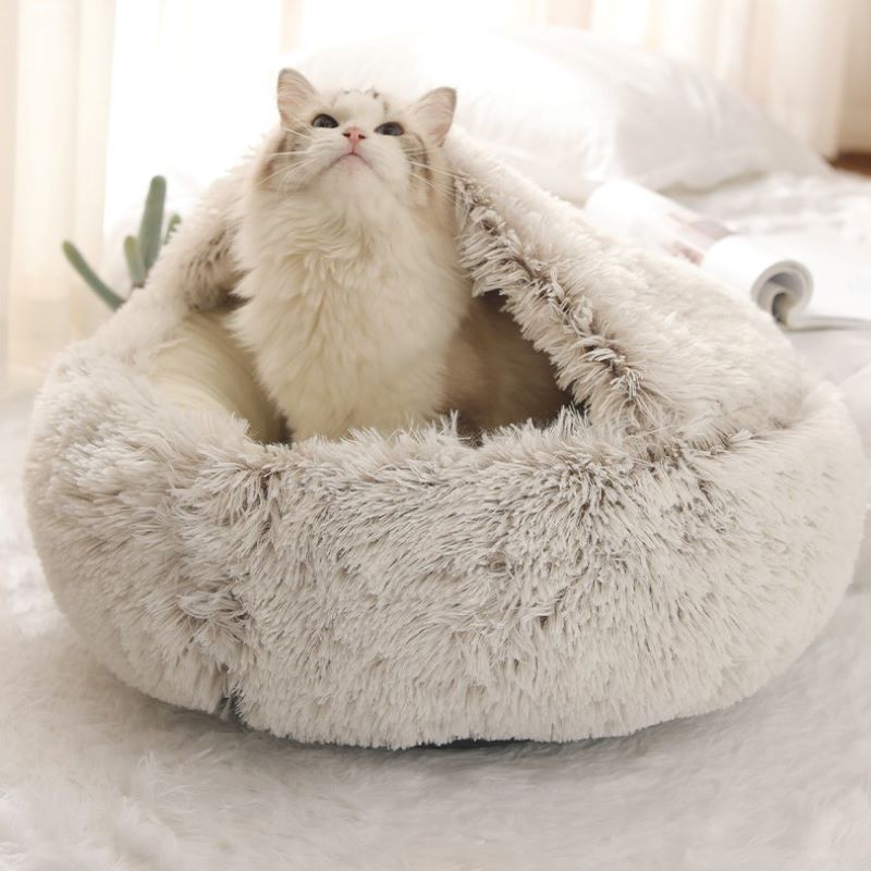 Cat bed - pet tent - kitten bed, dog pet, plush slippers, soft puppy sleeping bag, warm and comfortable, cat bed - gray - 40*40cm