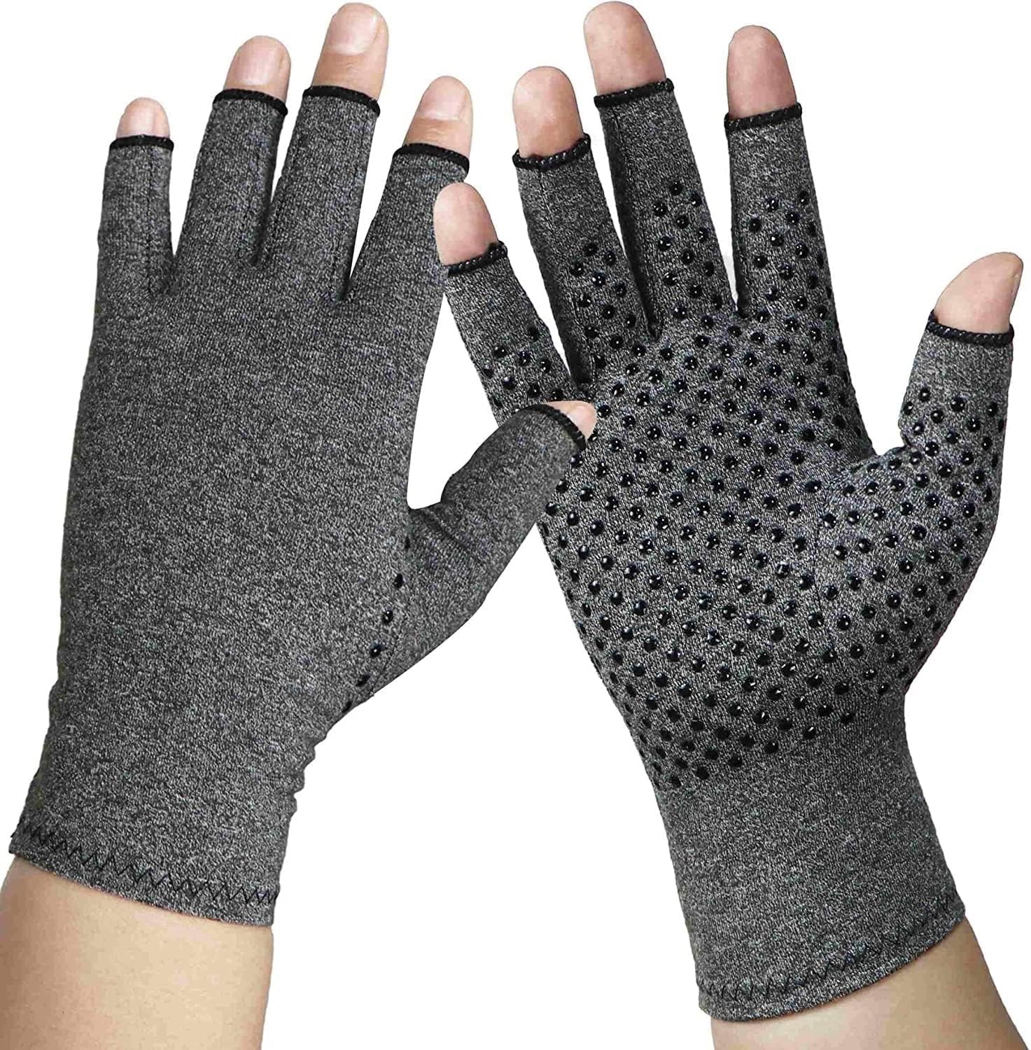 Rheumatism Gloves - Compression Gloves - Unisex - Osteoarthritis - Rheumatism - Arthritis - RSI - Carpal Tunnel Syndrome - M - Heather Grey Half Finger Gel