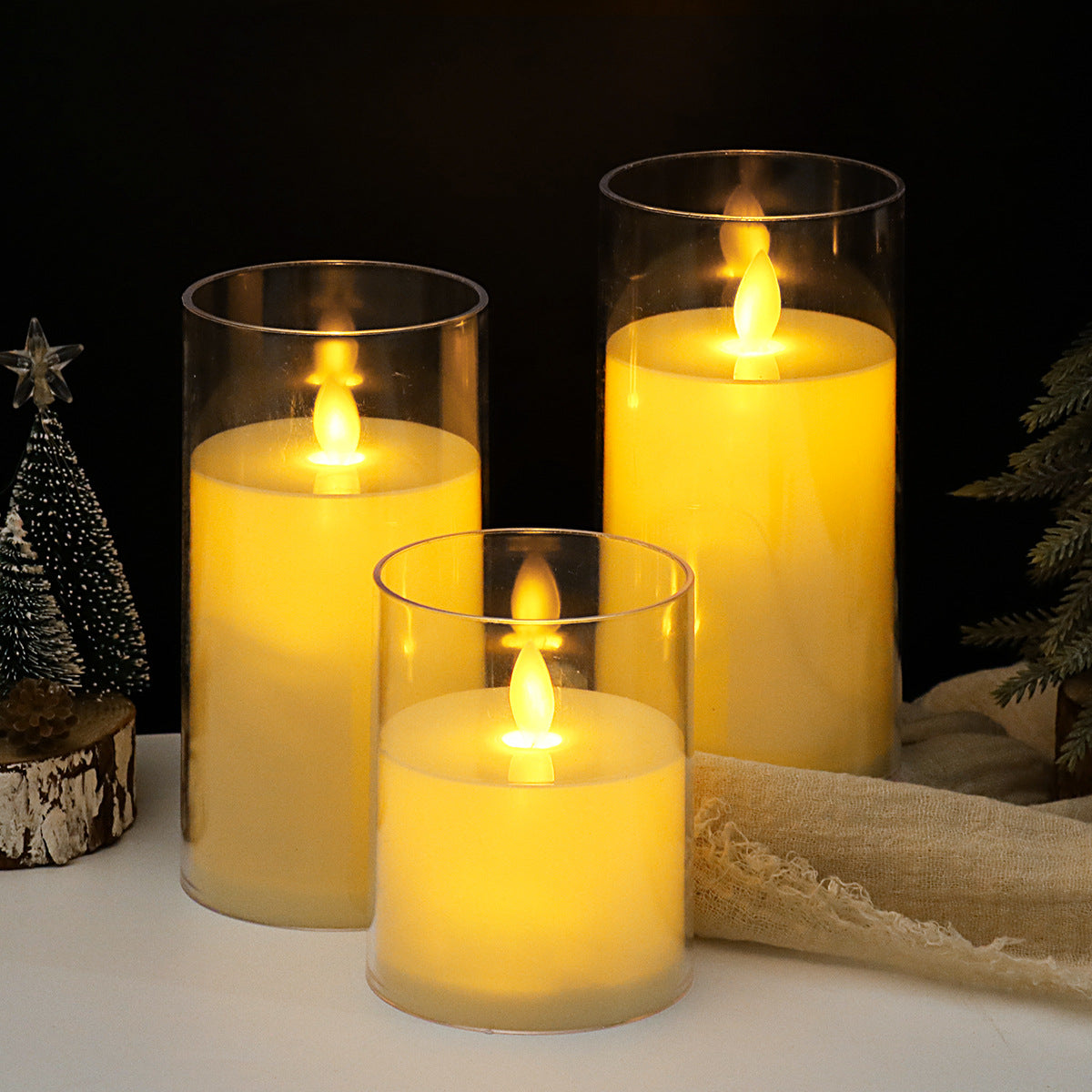 LED electronic candles, plastic candles, candle holders, flameless fireplaces, suitable for all kinds of festivals, 3 different sizes 5.5*10cm, 5.5*12.5cm, 5.5*15cm
