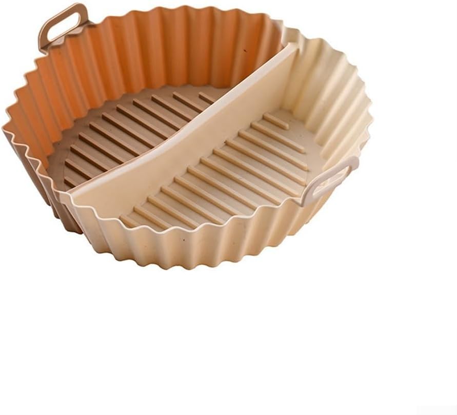 Airfryer baking tray – Airfryer accessories – Round Silicone Baking Tray with Division – Non-Stick Heat-resistant Baking Pan for Oven & Airfryer – Suitable for Cakes, Cookies & Muffins – 20×20×4.5 cm – Off White – 2 pieces