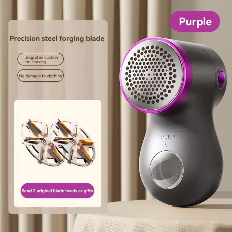 Electric Lint Remover - Rechargeable Lint Shaver - 3 Speeds & Digital Display - Includes 2 Original Blades - Purple