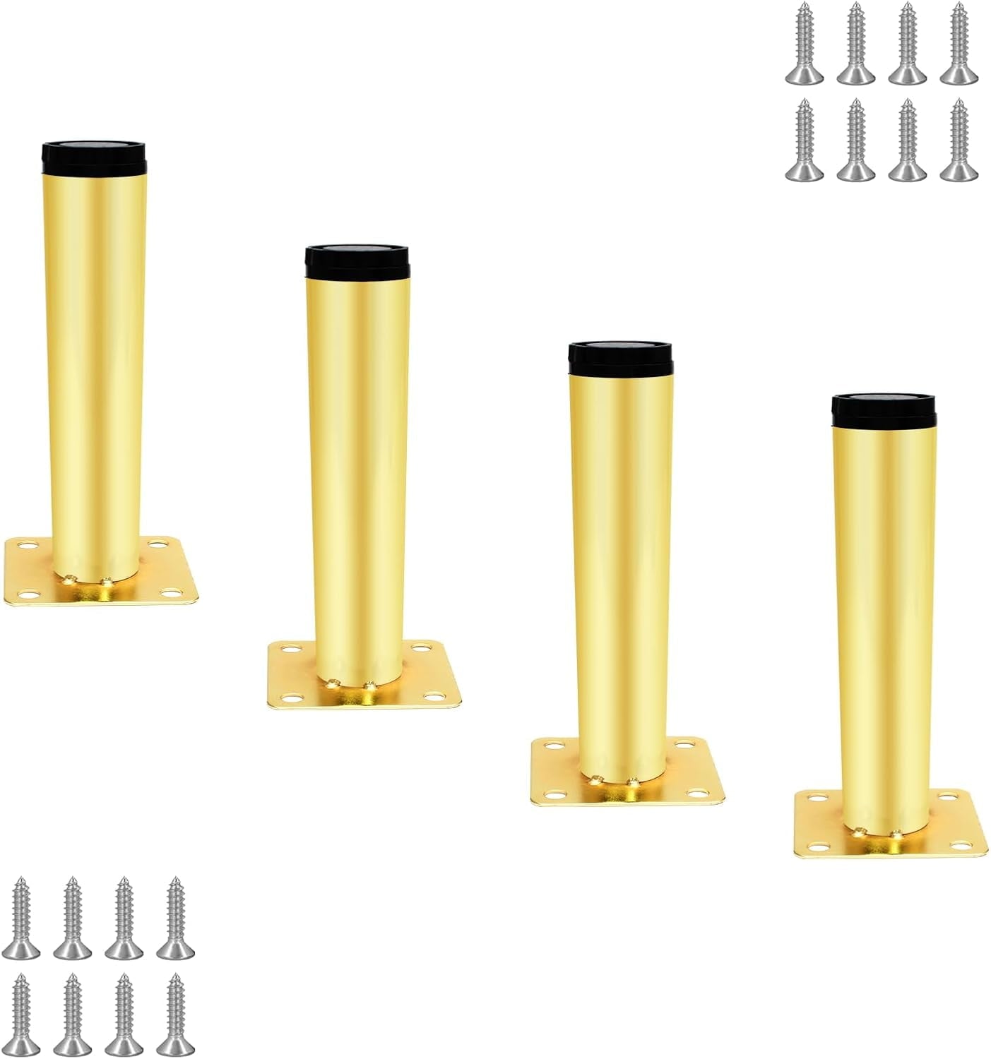 4pcs Gold Adjustable Furniture Legs, 4 Inch / 100mm Gold Metal Support Feet Heavy Duty Replacement Legs for Sofa TV Cabinet Couch Coffee Table Sideboards Cupboard Dresser Gold Adj