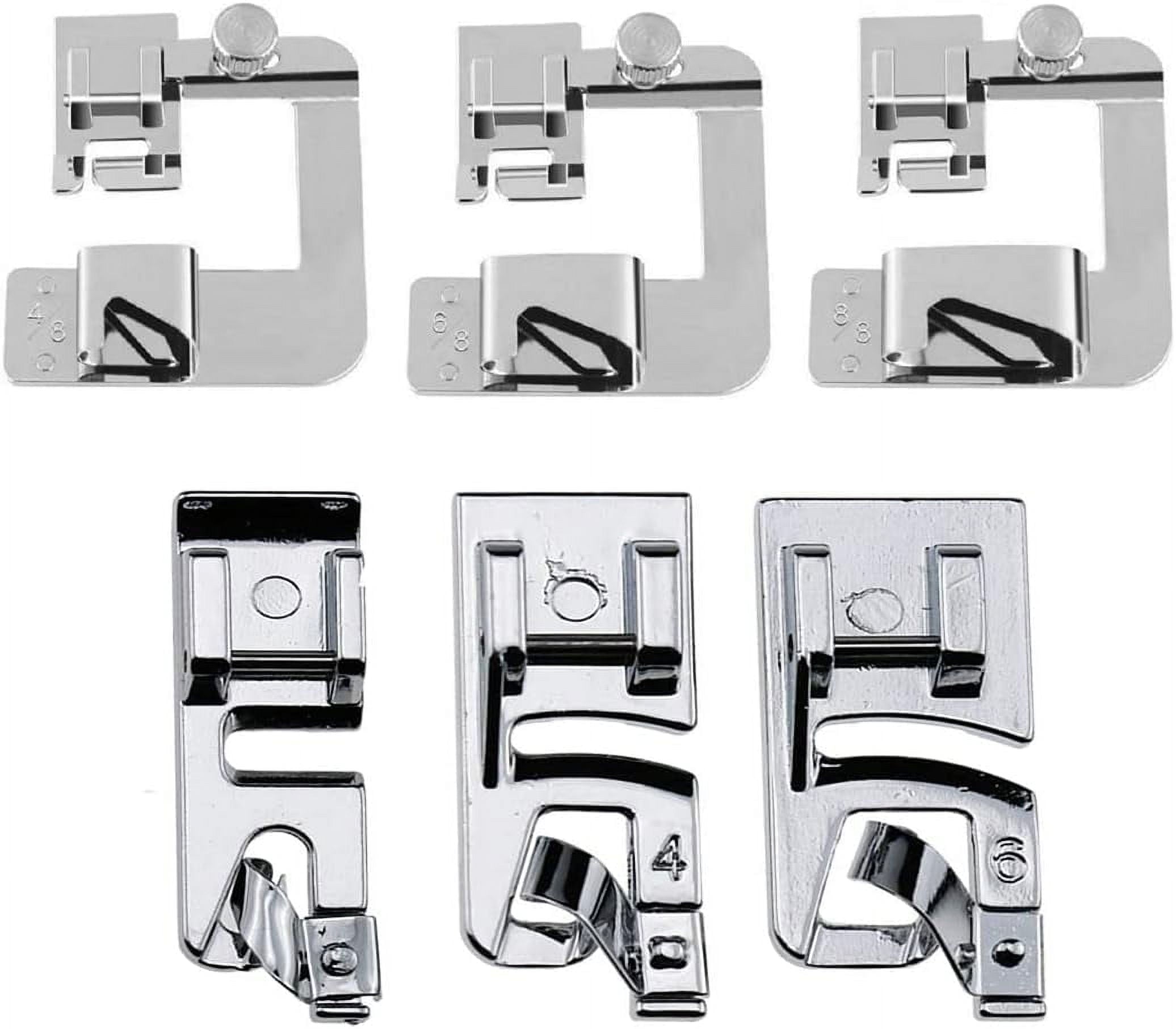 6 Sizes Rolled Hem Presser Foot, Wide Rolled Hem Foot Set & Narrow Hemmer Foot Set for All Low Shank Snap-On Singer, Brother, Babylock, Euro-Pro, Janome, Kenmore, White, Elna S
