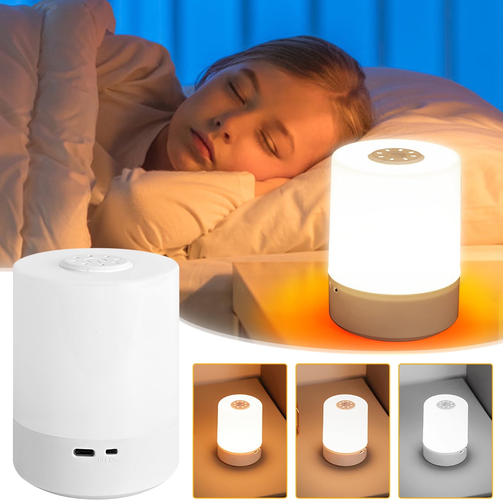 Touch Bedside Table Lamp for Bedroom,Dimmable Tap Sensor Night Lamp,Portable Baby Nursery Light for Kids,Elderly,Toilet,Hallway,Stairs 3 Color Modes,10-180Hrs Battery,Eye Protection