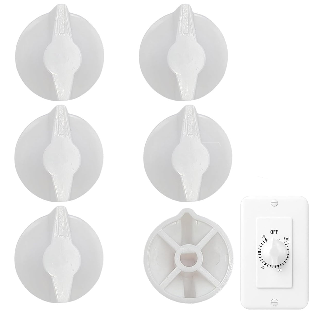 Tutuviw 2 Pack Timer Switch Knob Replacement Timer Switch Knob Compatible Spring Wound Timers D-Type Timer Knob for Wall Bathroom Fan Motor Heater Light White