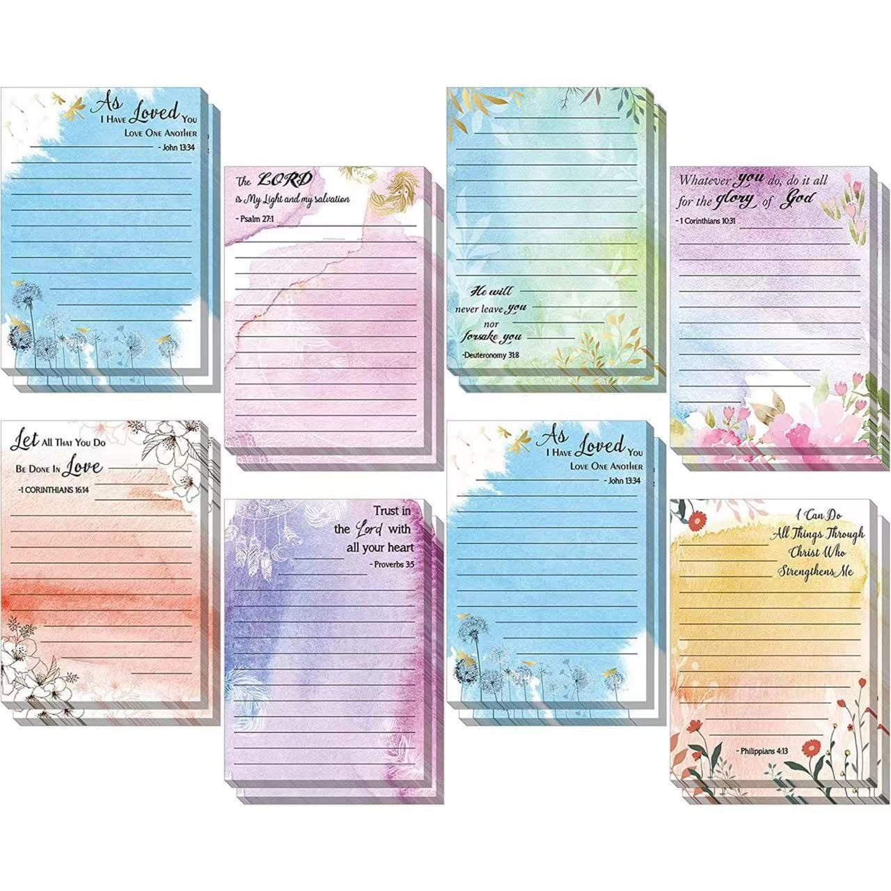 8 Pack Christian Notepads Inspirational Floral Design Adhesive Sticky Note Pads Religious Bible Verse Quotes Notepads for Writing Notes Diary Lists Schedules, 4 x 5 Inch Fresh Style