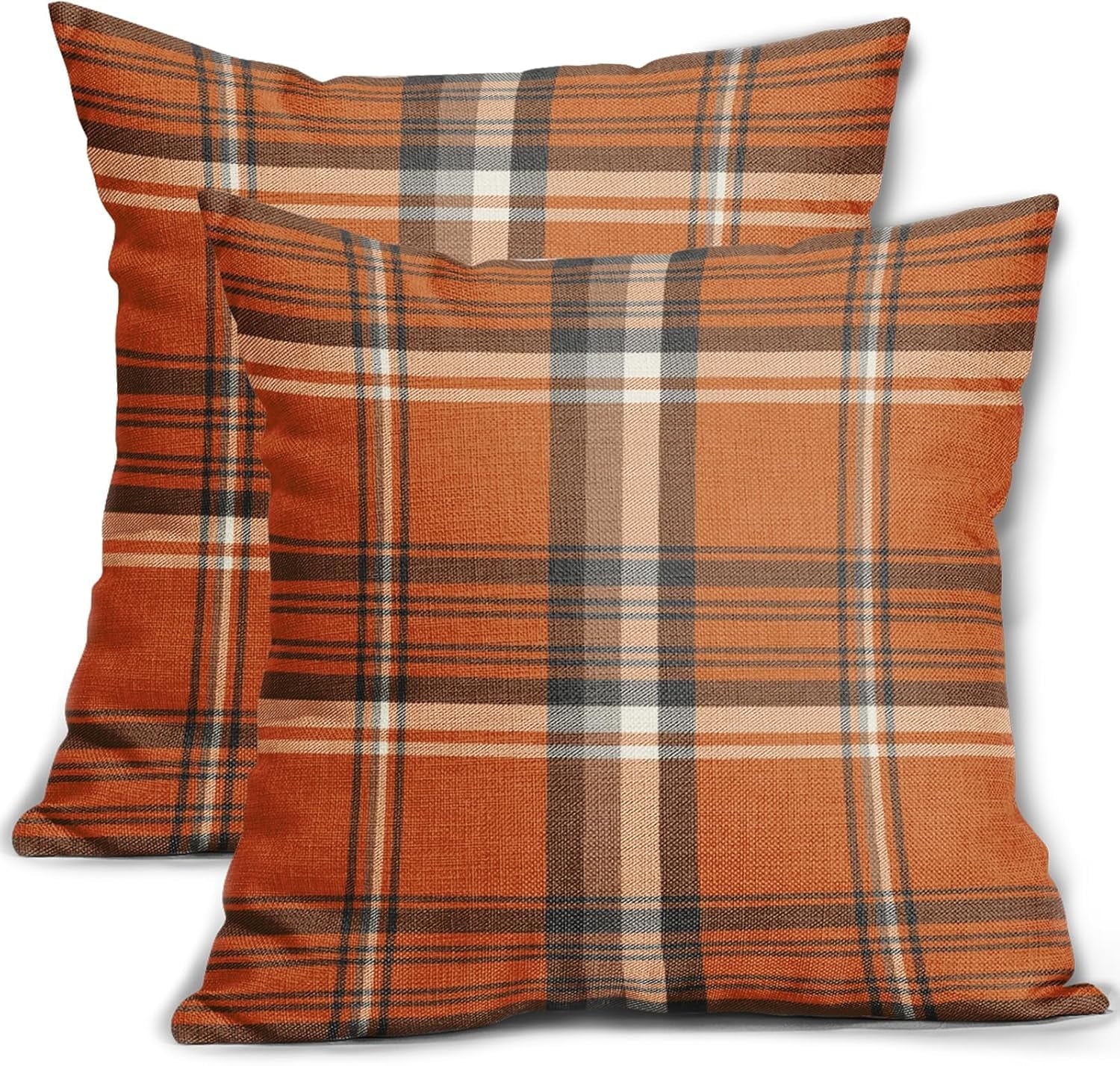 Fall Plaid Pillow Covers 18x18 Set of 2 Burnt Orange Blue Buffalo Plaid Tartan Print Autumn Colored Decorative Outdoor Pillowcases Farmhouse Rustic Throw Cushion Case Decor for Home Couch Sofa Bed