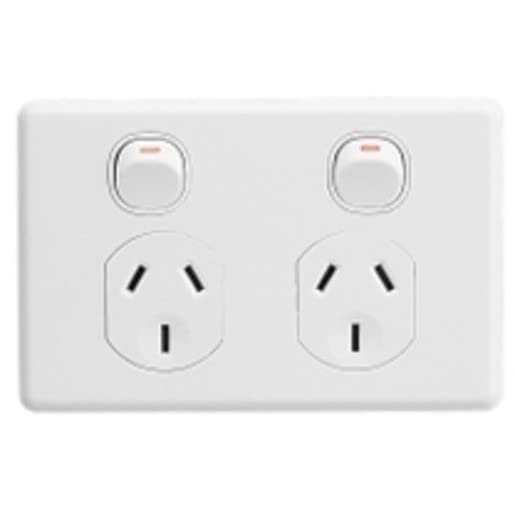C2000 Series Classic 250V 10A Horizontal Twin Double Pole Switch Socket Outlet, White Electric