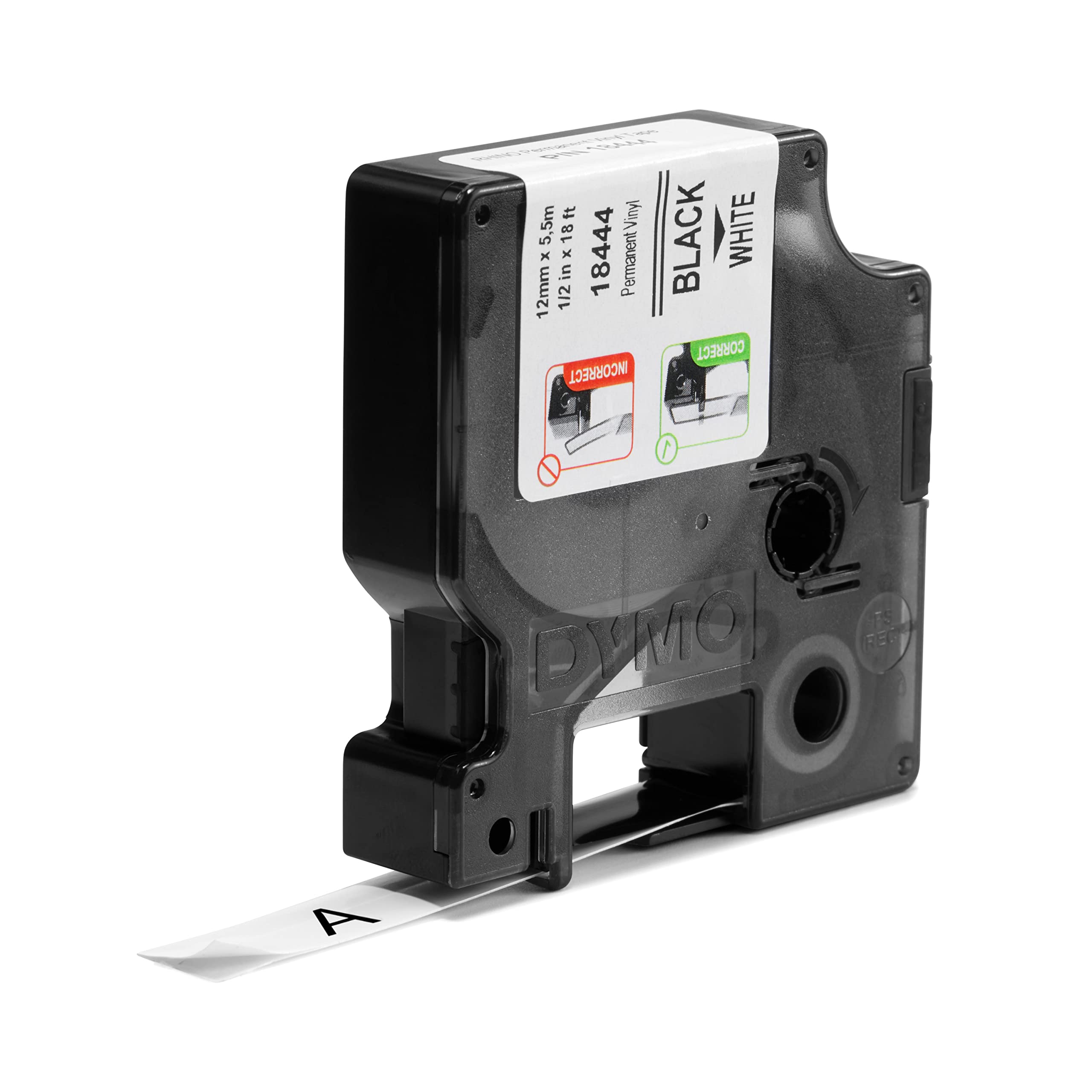 DYMO Rhino Industrial Vinyl Label, 12mm, Black Text on White Vinyl