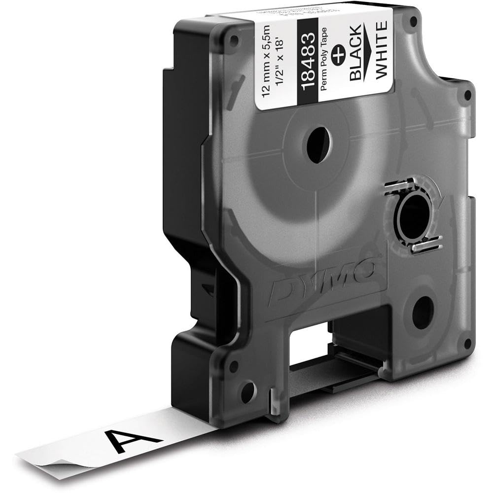 DYMO RhinoPRO Industrial-Strength Permanent Adhesive Fabric Label Tape, 12mm, 5.5m Cassette, White 18483