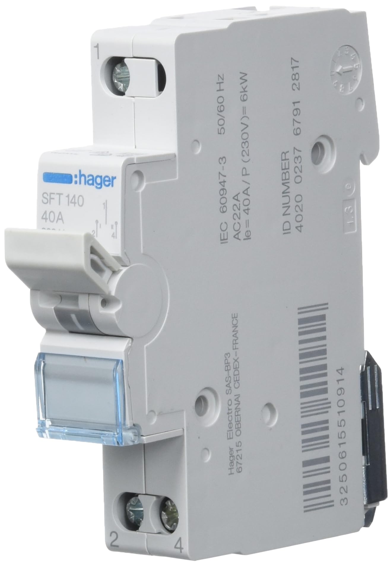 Hager Systems SFT140 Modular Switch with Common Up, I-0-II, 1 Pole, 40A