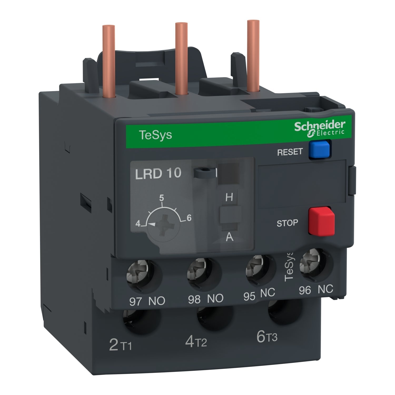 Thermal overload relay, TeSys LR.D, TeSys Deca, 690VAC, 3P, 4 to 6A, 1NO+1NC, class 10A, screw clamp