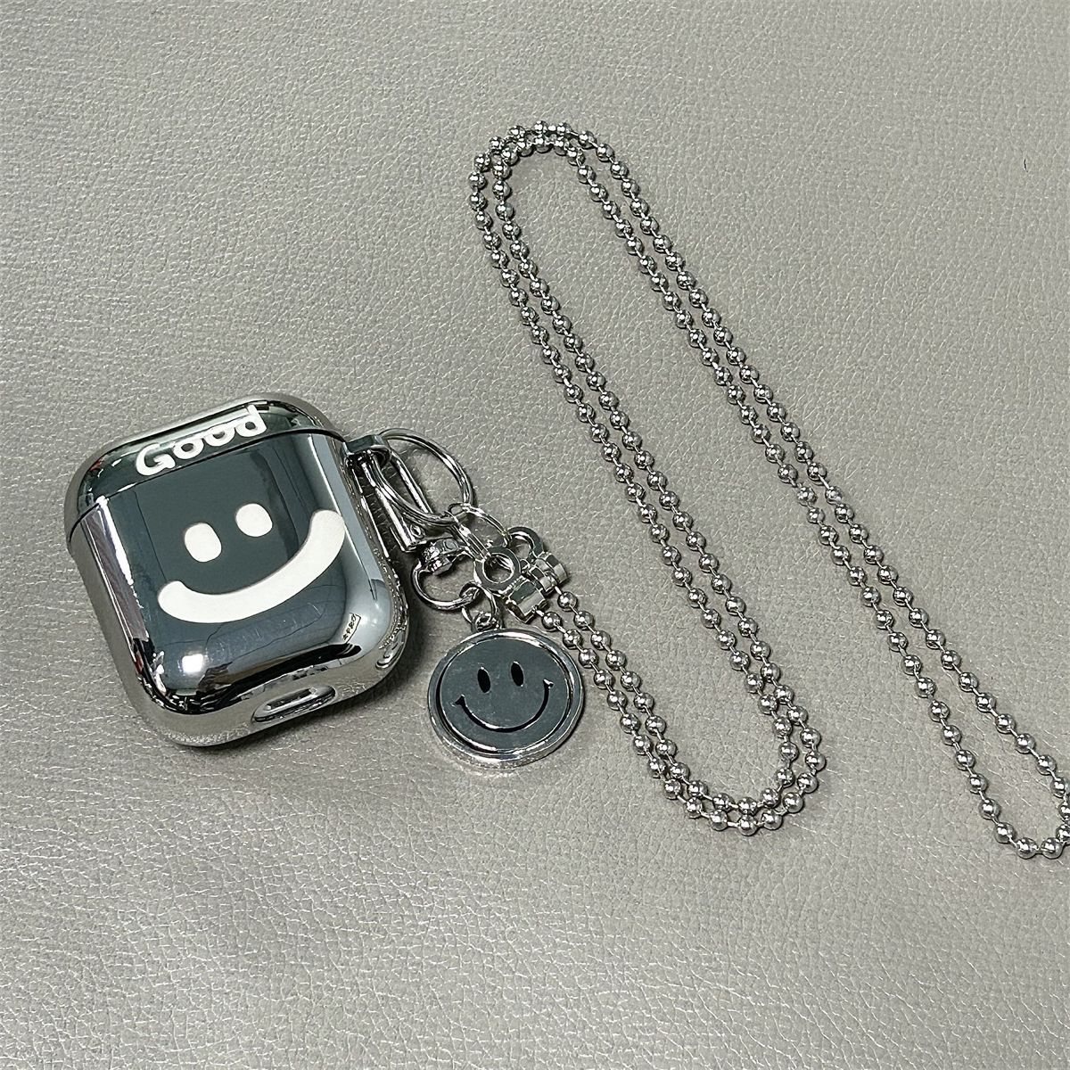 Laser Engraved Smiley + Matching Keychain + Necklace AirPods 2