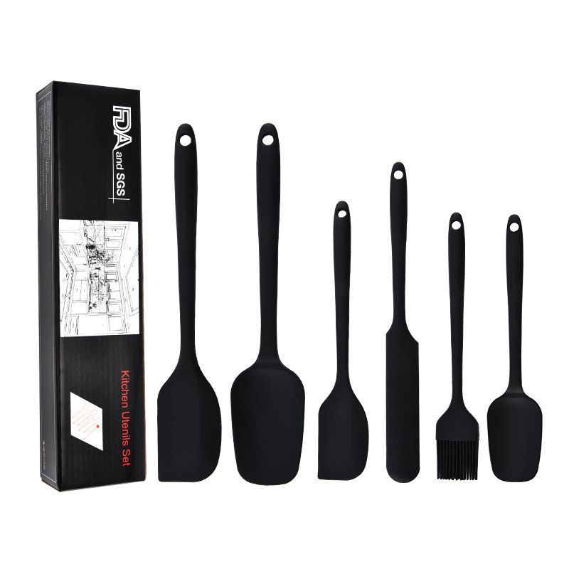 6Pcs Food-Grade Silicone Scraper Set, Baking Cream Spatulas Black 2 set/12PCS
