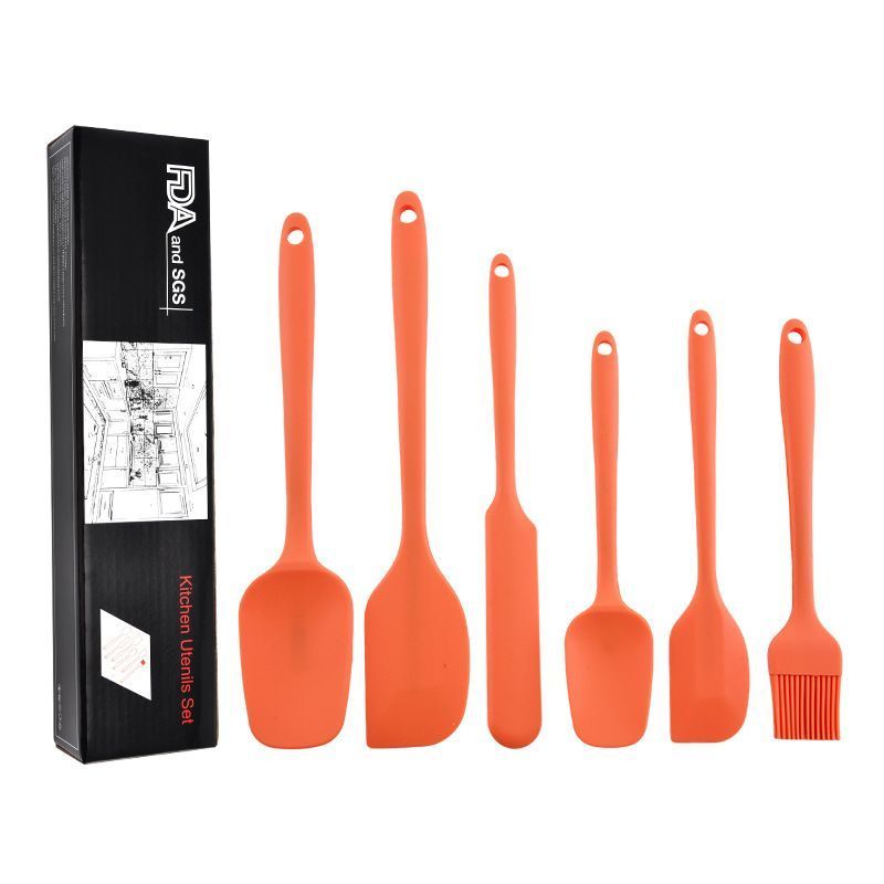 6Pcs Food-Grade Silicone Scraper Set, Baking Cream Spatulas Orange 2 set/12PCS