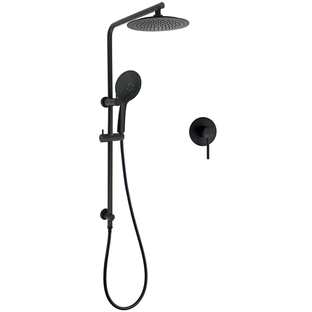 Matt Black Round 9" Rainfall Head Handheld Sliding Rail Wall Arm Dual Shower Mixer Set