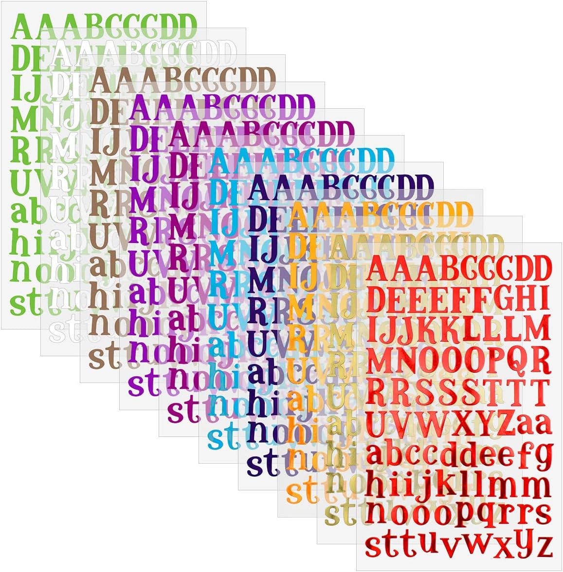 10 Sheets Letter Stickers Colorful Glitter Self Adhesive Alphabet Sticker Shiny Pu Material Letters for DIY Arts Craft Gift Greeting Cards Home Decoration Scrapbooking Grad Cap 10 Colors