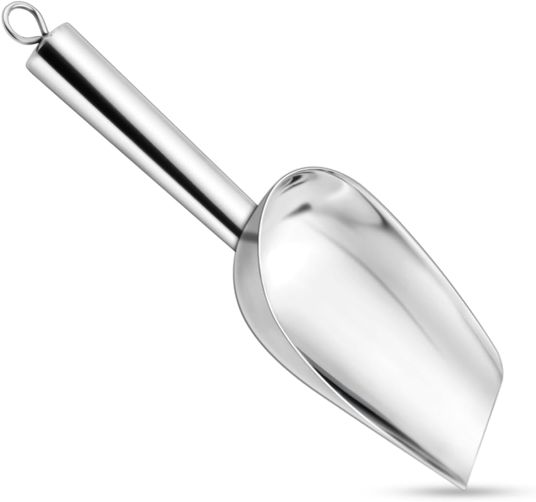 Stainless Steel Ice Scoop Metal for Candy Pet Food Flour Coffee Beans Sugar Kitchen Scooper Maker Dishwasher Safe Small Scoops Bar Party Wedding Utility Silver