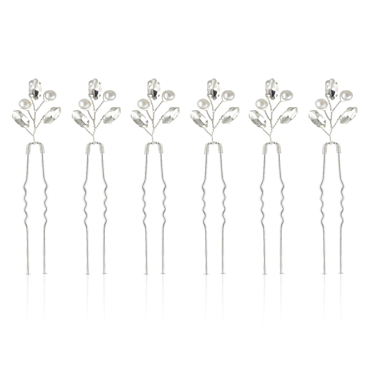 Bridal Hair Accessories - Silver Rhinestone and Pearl Clips, Crystal Flower Leaf Pins for Brides, Bridesmaids Women 6 Pieces